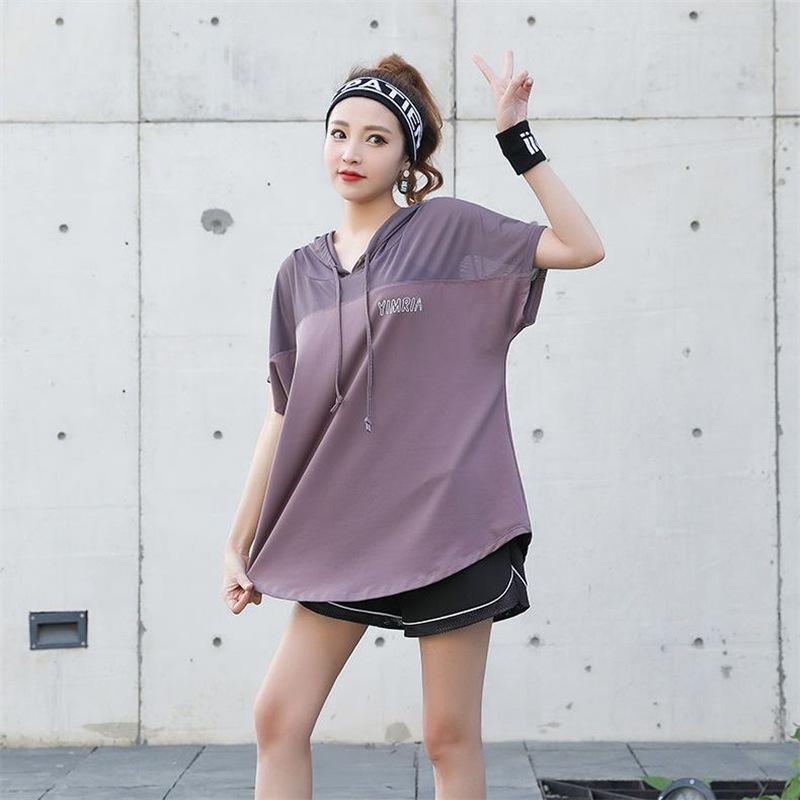 

Женский комплект большого размера свободного кроя с капюшоном и коротким рукавом для бега и йоги, быстросохнущий XL 120-135 lbs