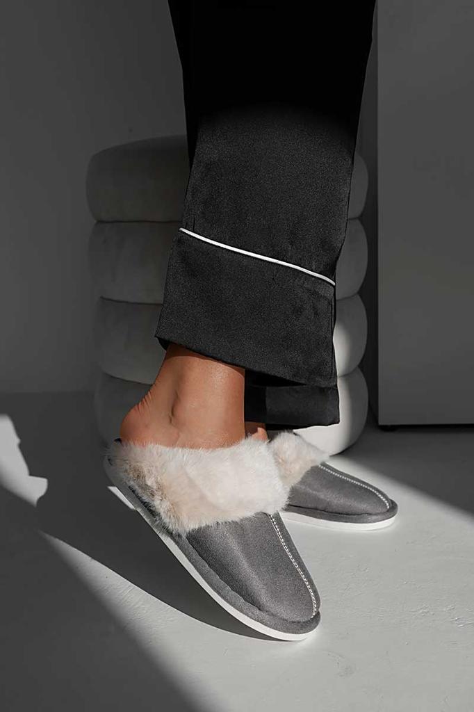 Alma Women's Gray Slippers with Fur 36/37