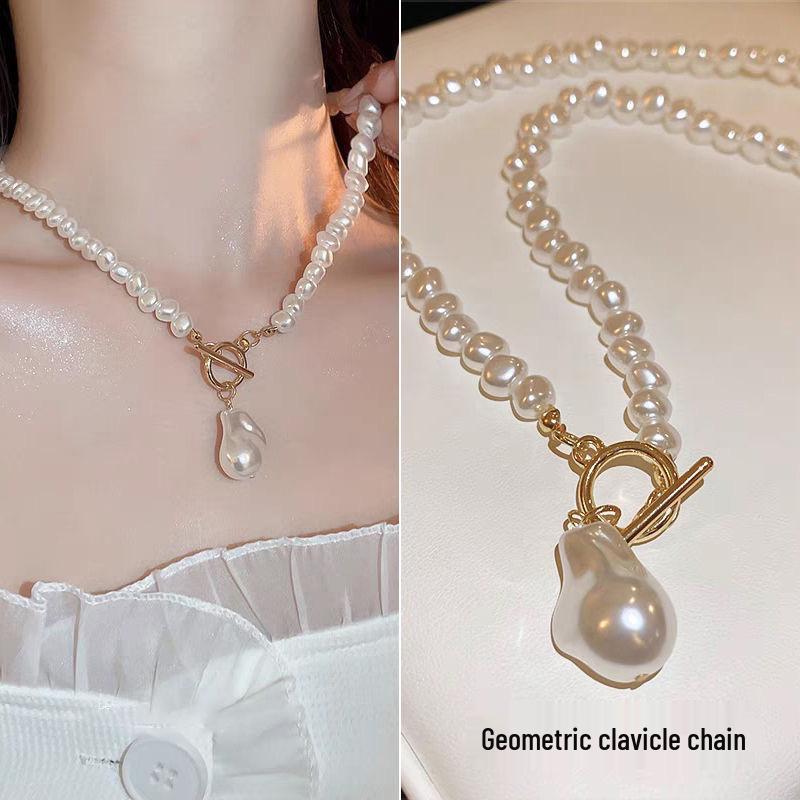 Irregular Baroque Glass & Pearl Layered Sweater Chain Necklace for Women