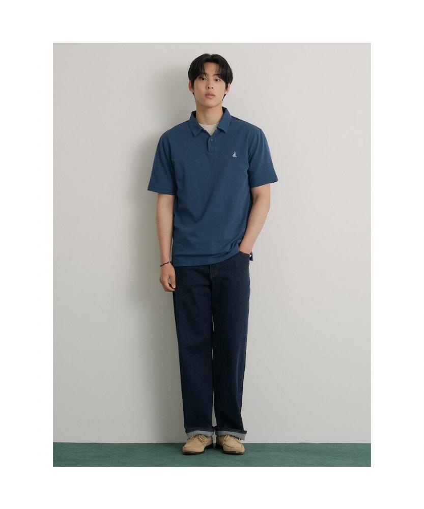 Binpolmen Open-Neck Soft Crescent Pique T-Shirt Blue