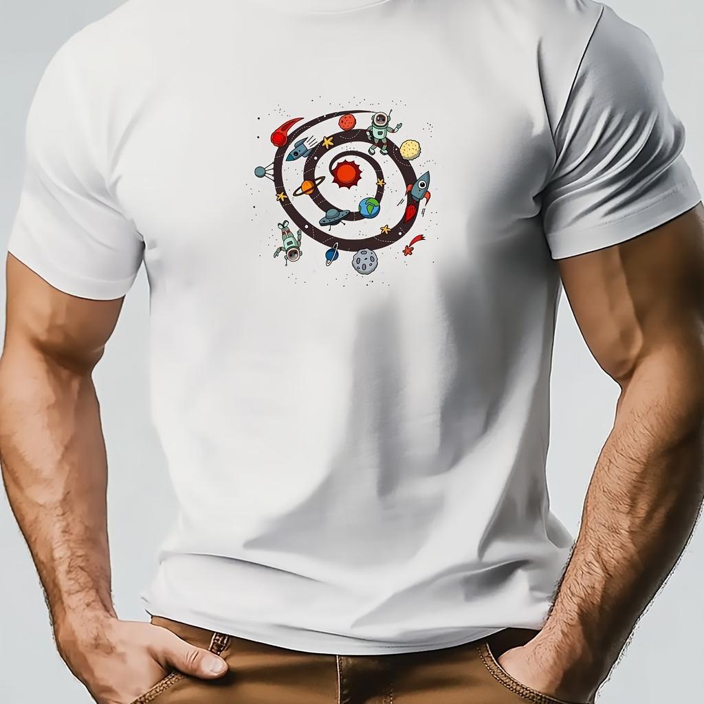 Unisexs Cotton Graphic TShirt Summer Casual Crew Neck with Artistic Cosmic Circle Design Unisex Clothing Comfortable