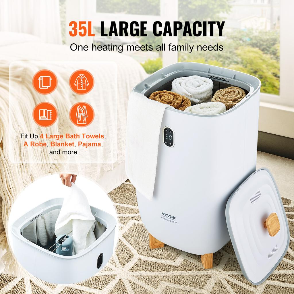 SucceBuy 35L Towel Warmer Luxury Large Towel Warmer Bucket with Drying Modes and LED Screen for Bathroom Spa Bathrobe Blanket