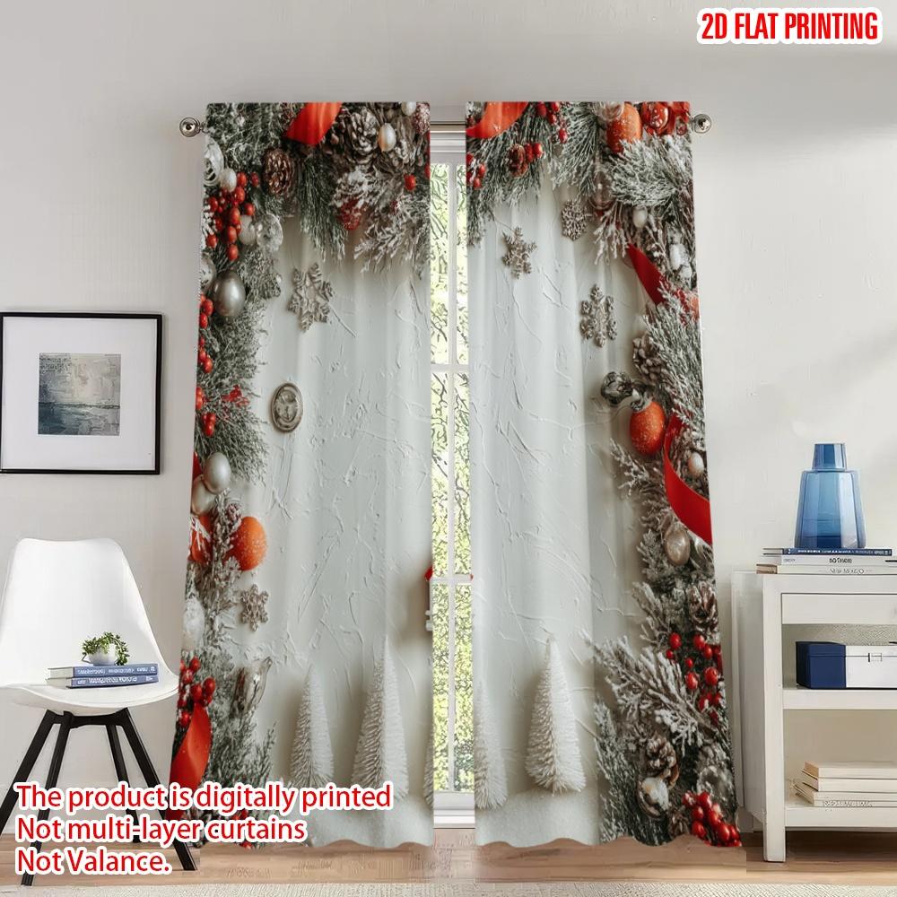 

Set Of 2 Flat Printing Christmas Curtains Winter Holiday Border Digital Printed Polyester Drapes Family Party Curtain W100*H70(CM)-Grommet top&1PCS