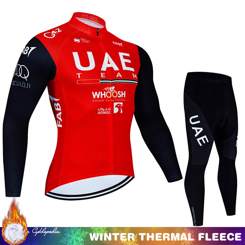 Cycling Jumper Men's Suit UAE Thermal Jersey Man Costume Bike Clothes Pro Team 2024 Winter Fleece Clothing Mtb Pants Blouse Bib