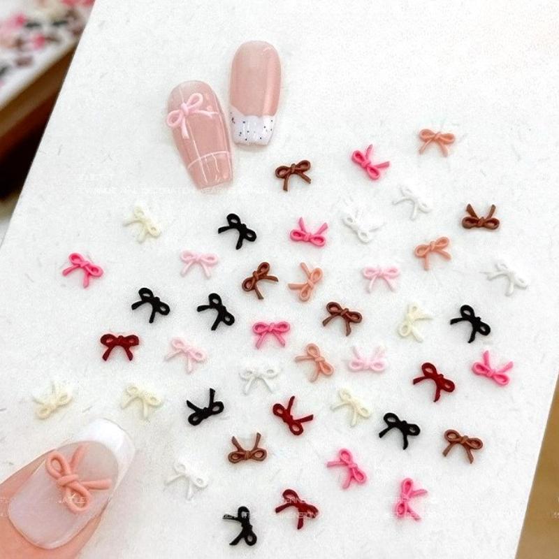 Mixed Cute Mini Colorful Resin Line Bowknot Bow Tie Ribbon Nail Art Decorations DIY Manicure Rhinestones Accessories