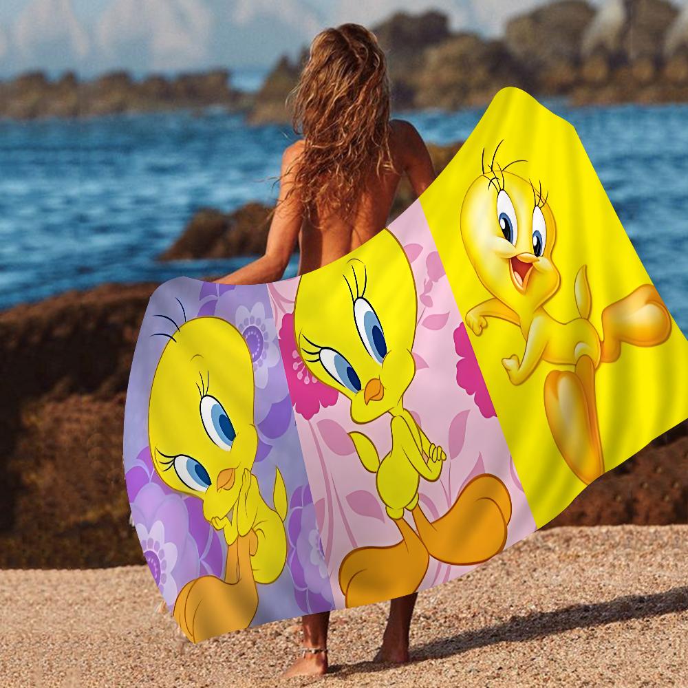 Yellow Cartoon T-Tweetys Bird Beach Towels Shower Towel Sauna Travel Spa Microfiber Quick Dry Gym Accessories Cute Room Decor