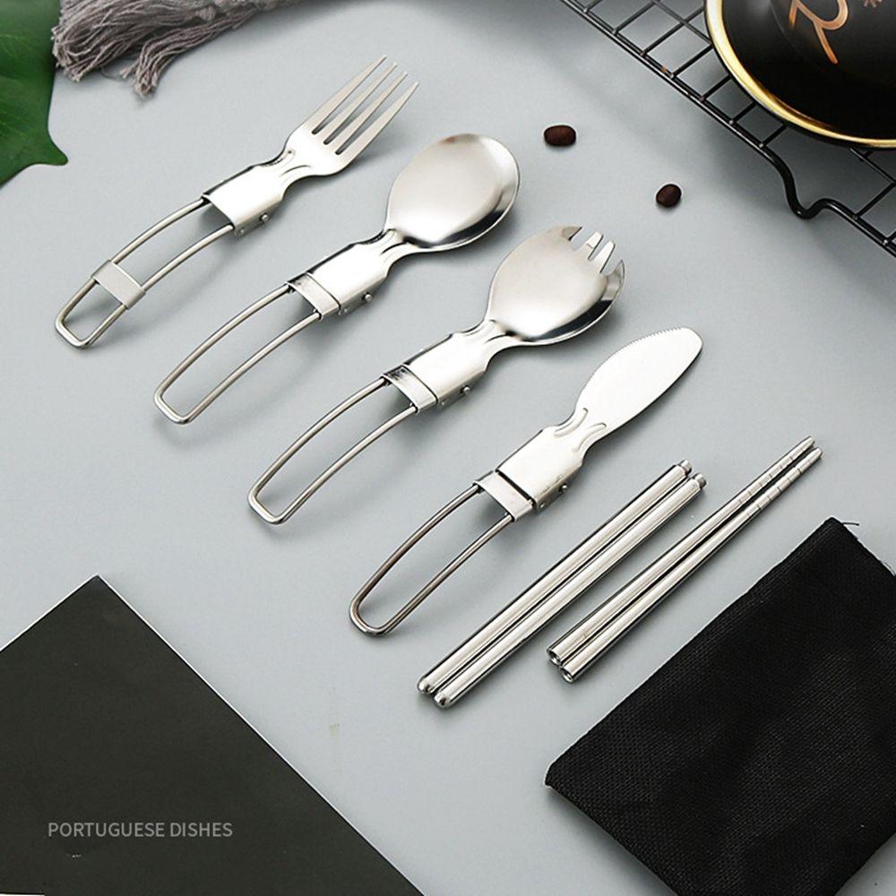 Flatware Lunch Utensils Kitchen Tool Folding Fork Serving Spoon Folding Cutlery Set Tableware