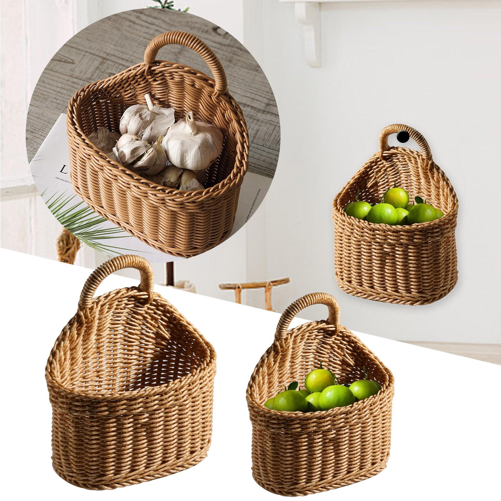 

Storage Basket Handmade Woven Vegetable And Fruit Sundries Storage Containers Wall Hanging Rattan Baskets With Handle One Size кофейный