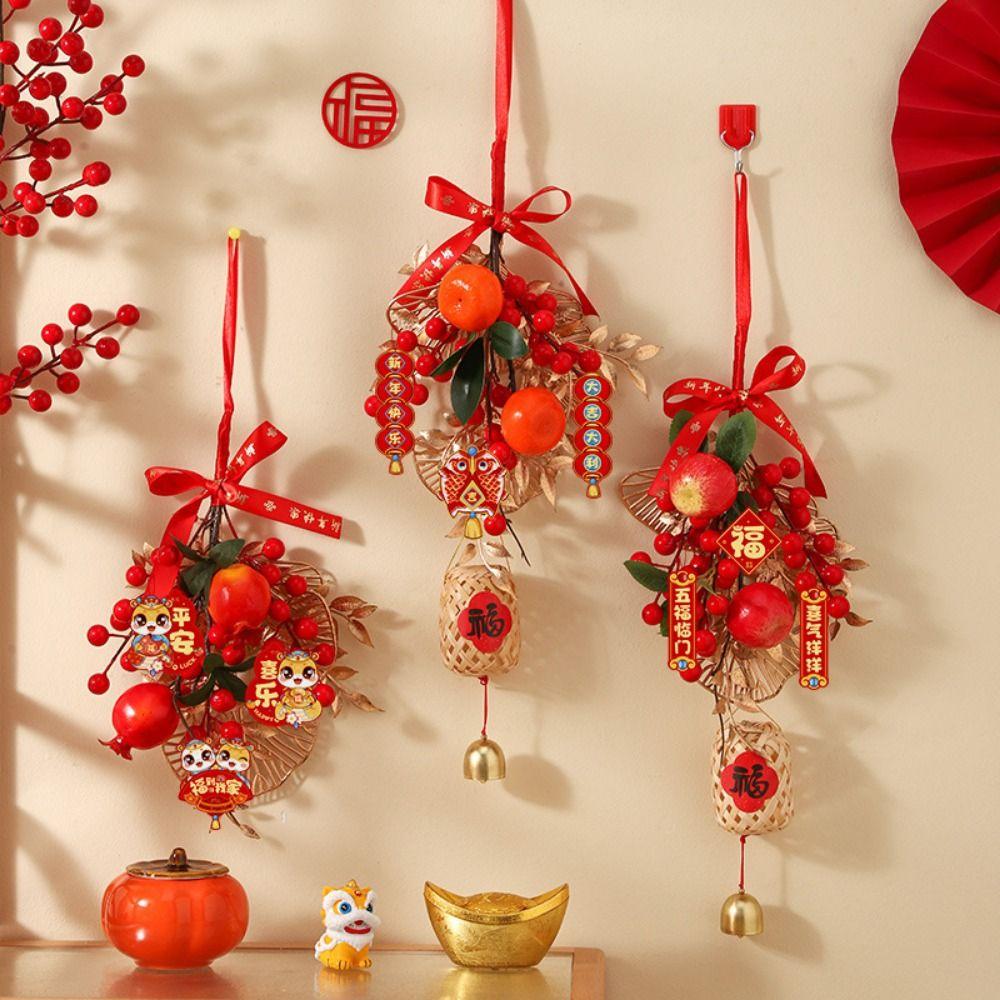 Facai Red Fruits Lucky Charm Gold&red Drop Ornaments Creative Hanging Pendent  Gift