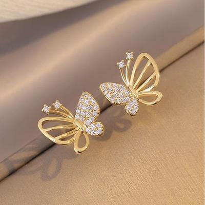 Butterfly Micro-inlaid Zircon Earrings High-end Light Luxury Design and Temperament Hollow Earrings for Women