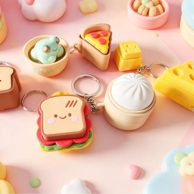 Mini Steamed Bun Clicker Keychain Simulation Food Fidget Toy Soft Sensory Stress Relief Gadget for Kids Adults Daily Use