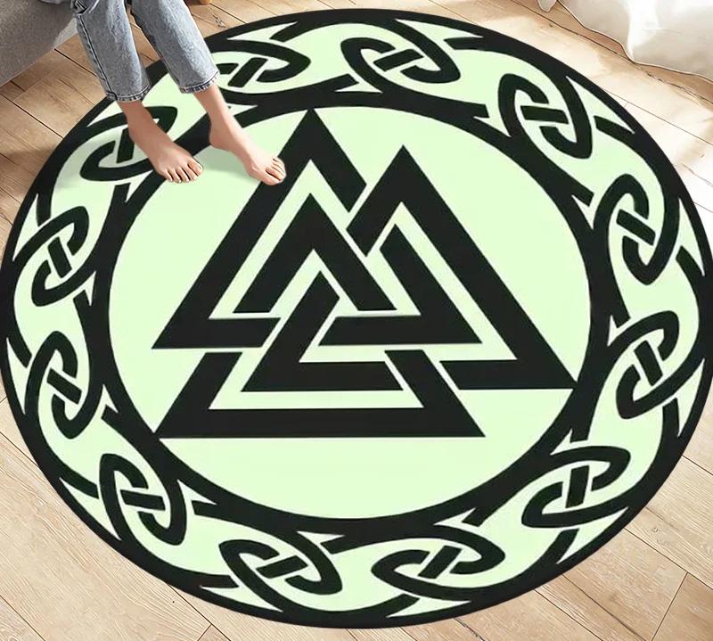 Viking Valknut Yggdrasil Tree of Life Area Rug Round Carpets Rugs for Living Room Bedroom Foot Pad Decoration Non-slip Floor Mat