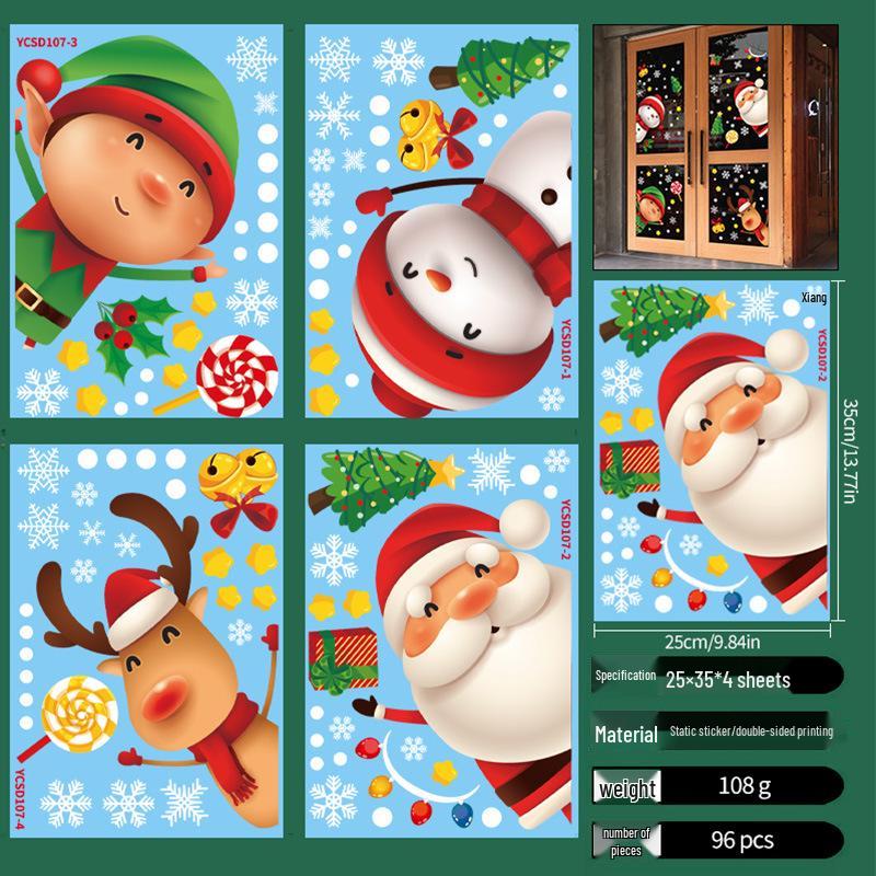 Cross-border Christmas Static Cling Window and Wall Stickers for Glass Doors and Shopping Malls