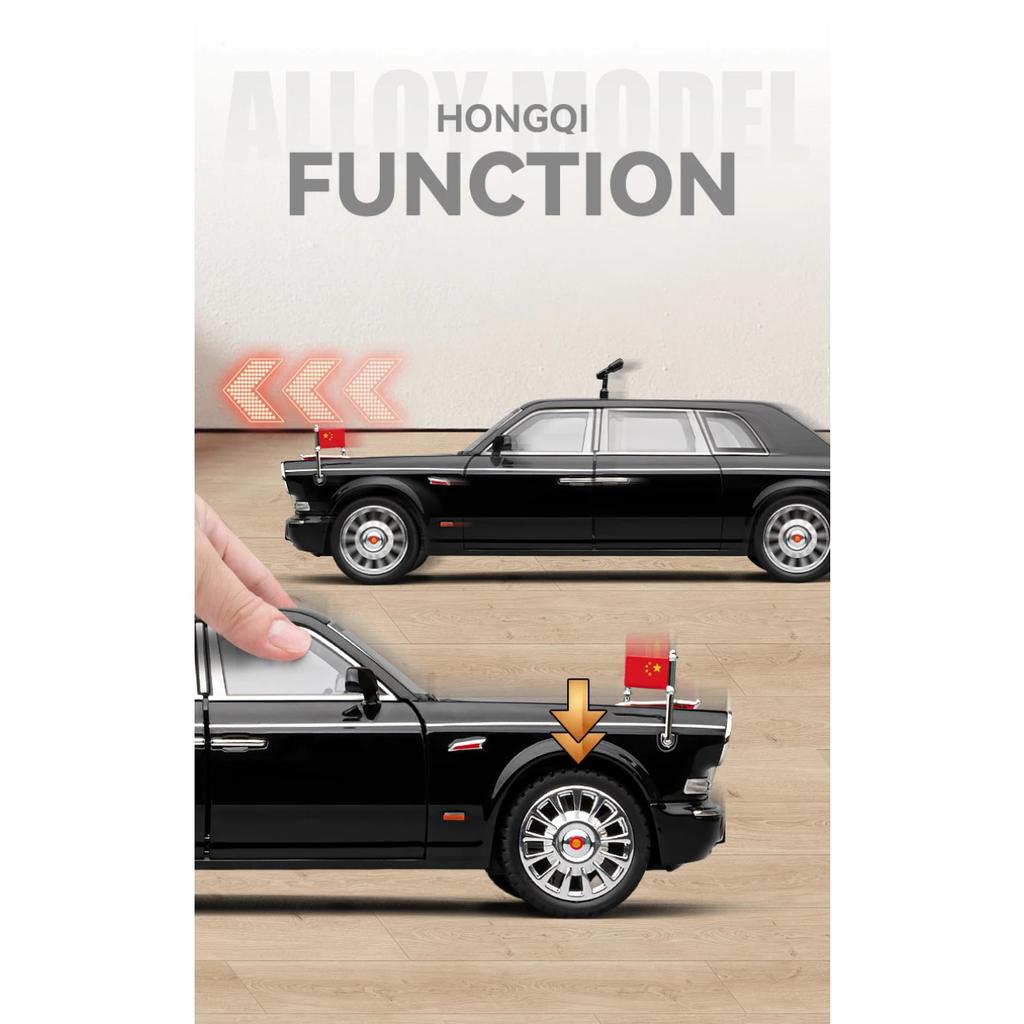 1/24 HONGQI L5 Military Parade Car Alloy Die Cast Toy Car Model Sound and Light Children's Toy Collectibles Birthday Gift