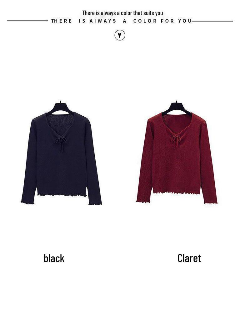 Women's Slimming V-Neck Long Sleeve Knitted Sweater, Plus Size, Versatile French Style, 2025 Autumn Collection.