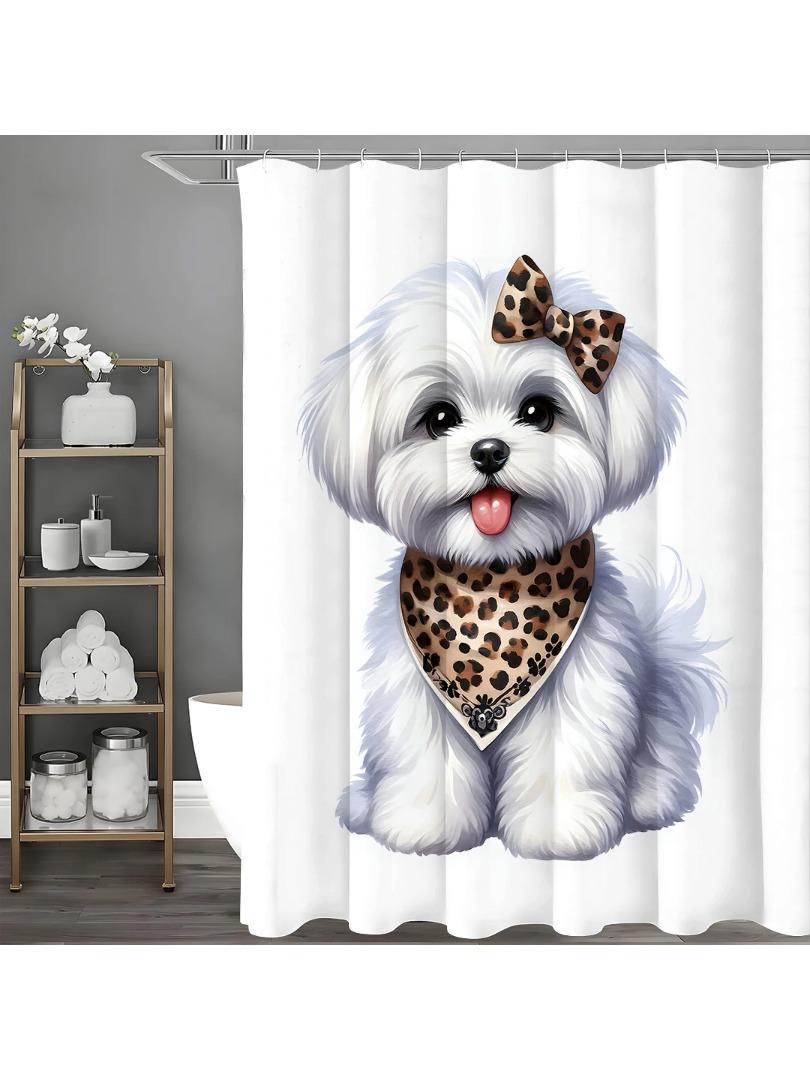 

Cute Dog Bow Scarf Shower Curtain, Bathroom Decorative Shower Curtain, Waterproof Shower Curtain With Hooks W60H190(CM)-1 Pcs