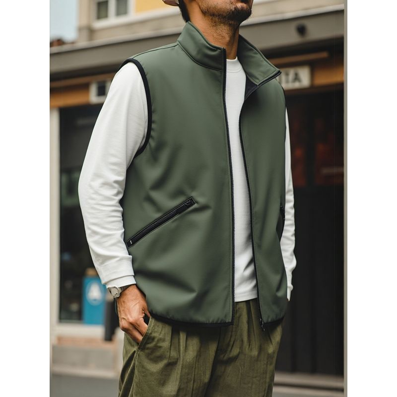 Outdoor Sports Fleece-Lined Thickened Warm Fleece Vest for Men, Winter Stand-Collar Sleeveless Jacket, Foreign Trade Men's Vest Coat