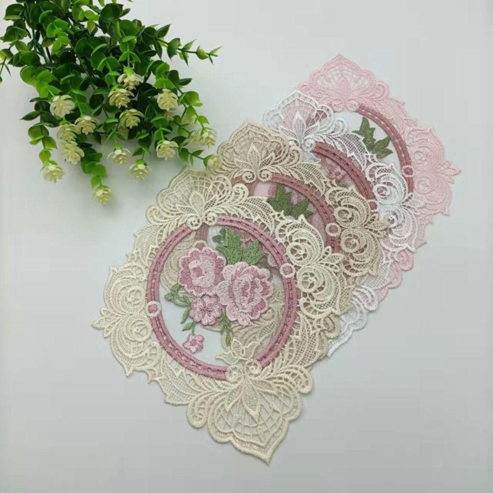 Oval Lace Embroidered Coaster Anti-scald Photo Props Insulation Dining Mat European Style Headboard Decorative Pad