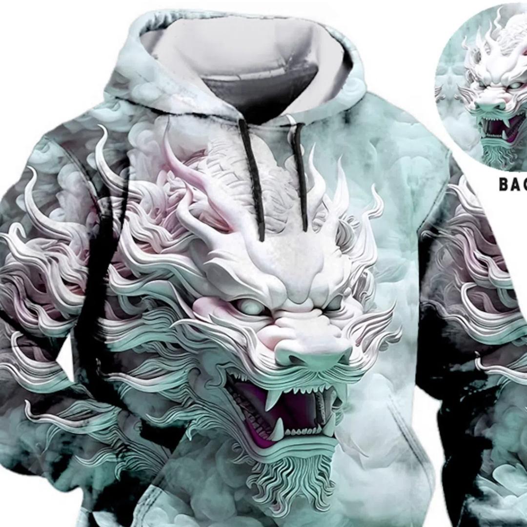 

Китайский Новый год толстовка с капюшоном с драконом мужская с графическим принтом животных повседневная классическая повседневная 3D пуловер уличная одежда толстовки с длинным рукавом с капюшоном 4XL