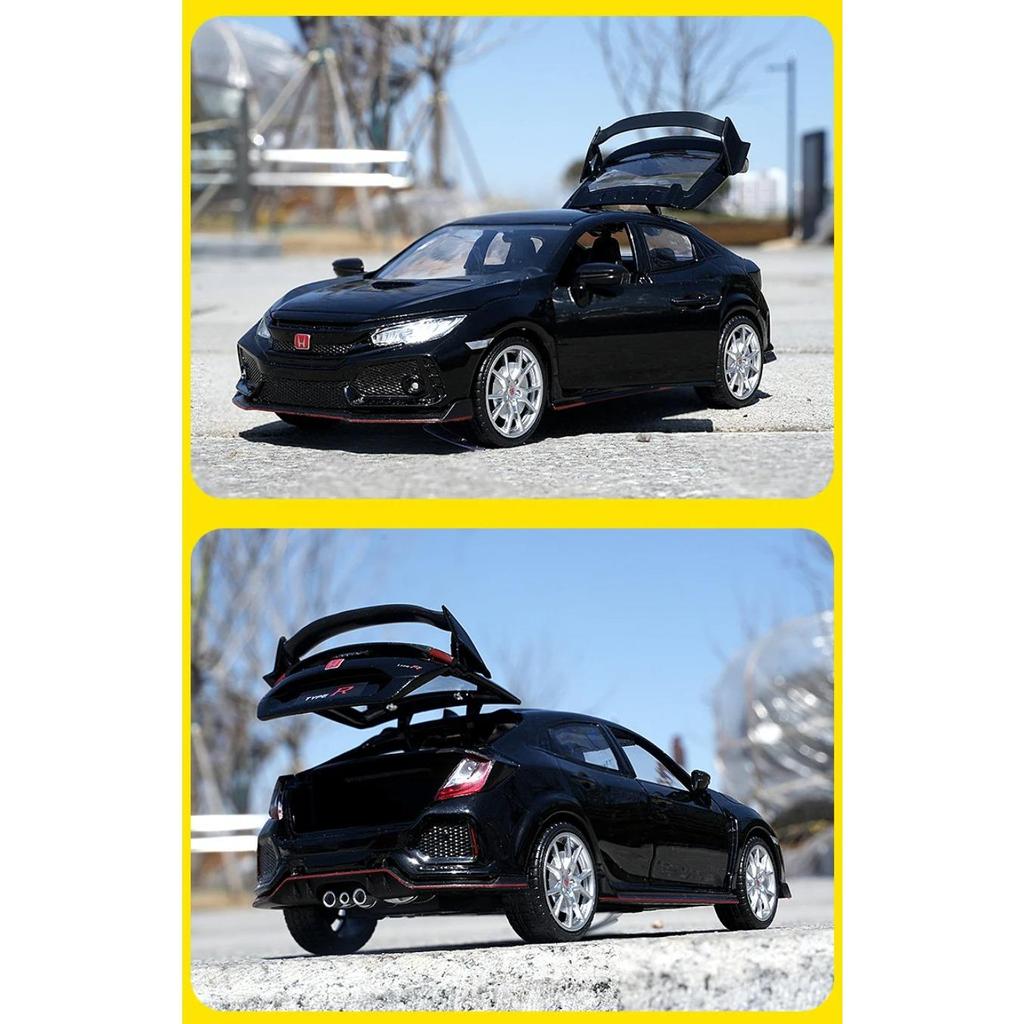 1/24 HONDA CIVIC TYPE R Alloy Sports Car Model Diecast & Toy Vehicle Metal Racing Car Model Sound and Light Collection Kids Gift