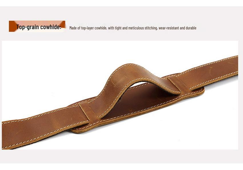 Men's Retro Crossbody Bag Strap - Cowhide Leather, Crazy Horse Finish, Adjustable Length, with Shoulder Pad, European and American Style.