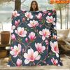 1pc Pink Magnolia Flower Blanket - Soft Flannel Suitable for All Seasons, Quilted Bedspread Throw with Pink Magnolia Print, Machine Washable Bedspread