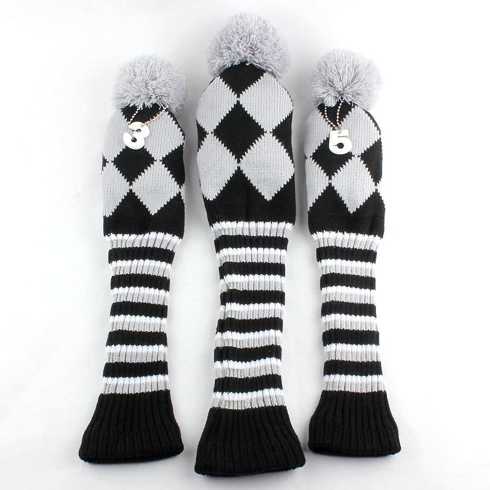 

Knit Golf Club Headcover Set with Long for Driver and Fairway Woods Sizes 3 and Easy to Put On and Take with Cute Number Pendants 3-Piece (1, 3, 5)