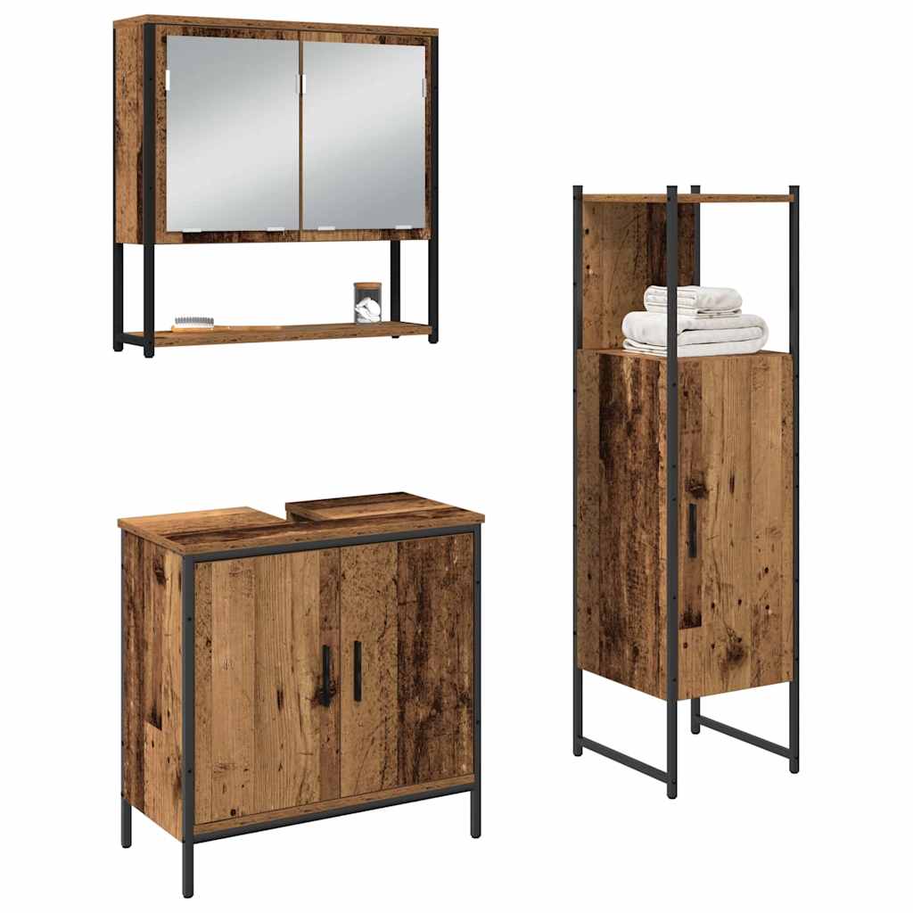 Bathroom Furniture Set with Shelf and Door 3 pcs Brown Particleboard