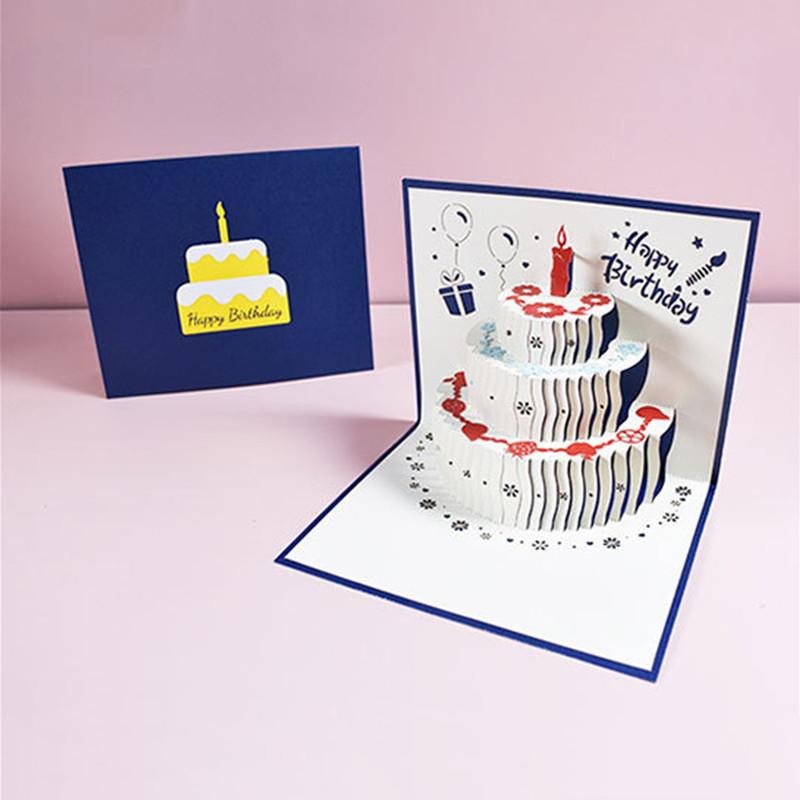 Happy Birthday Card for Girl Kids Wife Husband 3d Birthday Cake Pop-Up Greeting Cards Postcards Gifts with Envelope