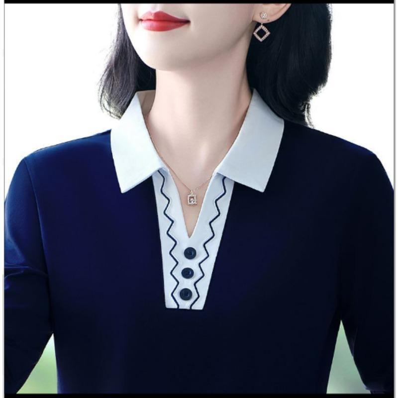 Fashionable and Versatile Design Fashionable Sports Lapel Long-sleeved T-shirt Contrasting Color Polo Shirt