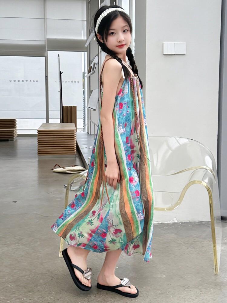 Girls' Bohemian Vacation Style Retro Dress