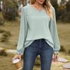 Women Tops Round Neck Puff Long Sleeve Solid Color Tee Shirt with Waffle Decoration Solid Color Loose Fit T-shirt