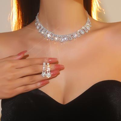Luxusný trblietavý set náhrdelníka a náušníc s kamienkami, vysoko elegantný súprava šperkov do uší a náhrdelníka