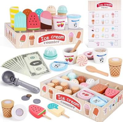 Pretend Play Set, Ice Cream Toy, Boys and Girls, Educational Toy, Wooden Toy, Ice Cream Shop, Parent-Child Play, Kids, Birthday, Kindergarten Entry Gi