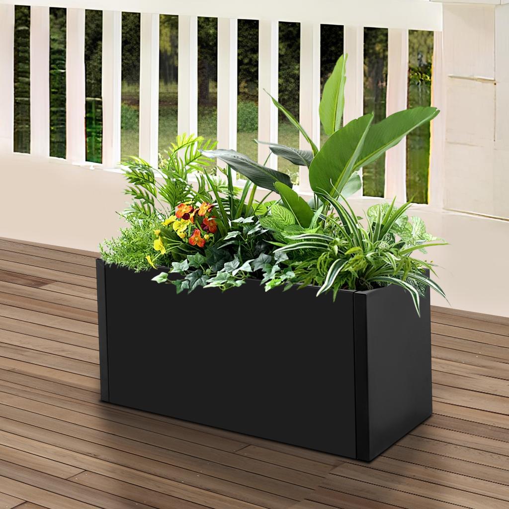 Large Metal Planter Box, Rectangular Steel Garden Planter, 25x12x12 In Outdoor Flower Box for Patio Lawn Decor, Plant Container