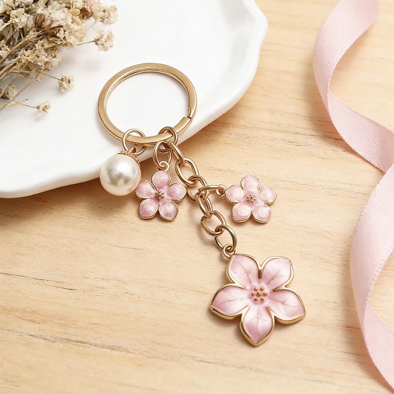 Yogodlns Alloy Sakura Bag Pendant Cherry Blossom Imitation Pearl Accent Cherry Blossom Keychain Sweet Flower Bags Accessories