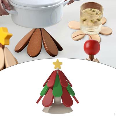 5 Stück Weihnachtsförmige Faltbare Silikonuntersetzer für Tisch, Pfannen und Küchenutensilien