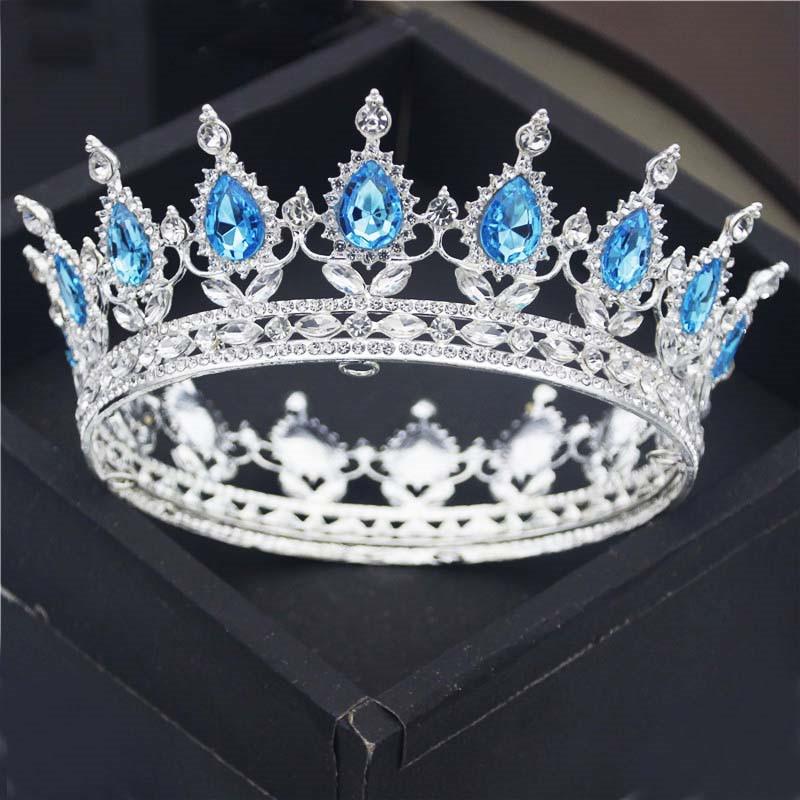 Teardrop Rhinestone Circle Princess Round Metal Crown Queen King Birthday Cake Tiaras Hair Jewelry Party Wedding Head Ornaments