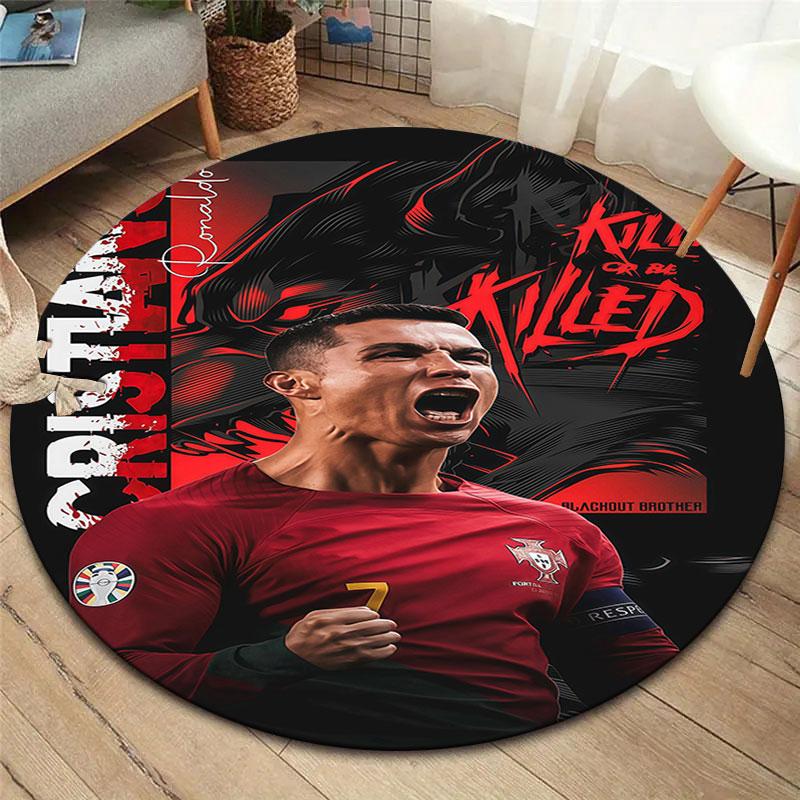 CR7 Cristiano Ronaldo Στρογγυλό Χαλί, Χαλί για Σαλόνι Υπνοδωμάτιο Καναπέ Παιδικό Δωμάτιο Διακόσμηση, Αντιολισθητικό Πατάκι Δαπέδου