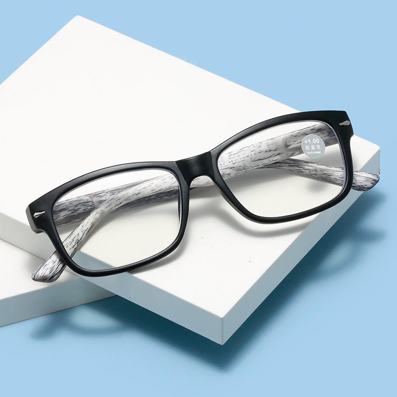 Reading Glasses Fashion Anti-Blue Reading Glasses Retro Wood Grain Legs Spring Hinge Reading Glasses Women