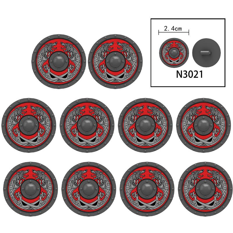 MOC Medieval Military Castle Weapon Roman Knight Helmet Shield Accessories Building Blocks Green Dragon Lion Crusader Bricks Toy