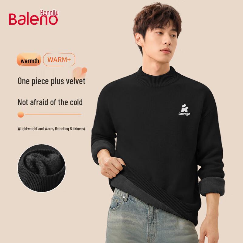 Baleno Men's Winter Fleece-Lined Semi-High Collar Knit Sweater