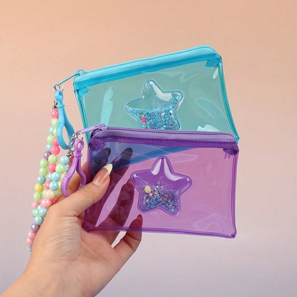Star Sand Colorful Transparent Coin Purse Card Holder Lipstick Pouch Earphone Bag Zipper Small Wallet Keychain