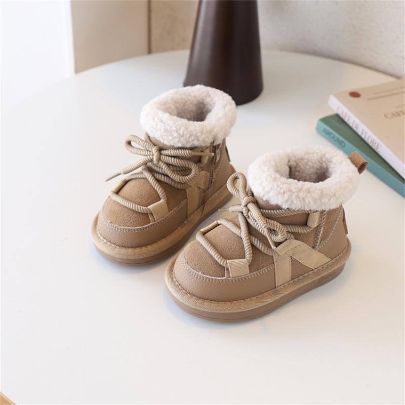 

Winter Children Snow Boots Leather Warm Plush Soft Sole Toddler Boys Shoes Non-slip Girls Boots EU 21-30 21 абрикосовый
