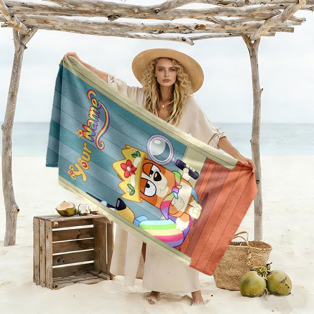 Bluey Customize Your Name Beach Towel Super Soft & Absorbent For Beach Bathroom Outdoor Swimming Pool Camping Picnic Yoga Diving Vacation Accessories