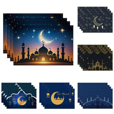 Ramadan Eid Tischsets Islamische Moschee Mondsichel Stern Design Festliche Tischdekoration für Iftar Eid al Fitr Langlebig Waschbar