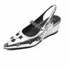 Fashion FHC 2024 New Wedges High Heeled Sandals,Women Summer Shoes,Back Hollow Out,Front Metal Chain,Pointed Toe,Black,Silver,Dropship