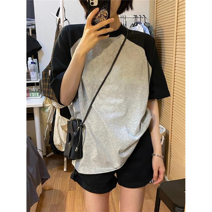 

Женская футболка с коротким рукавом и круглым вырезом с цветными блоками, хлопковый топ XXL