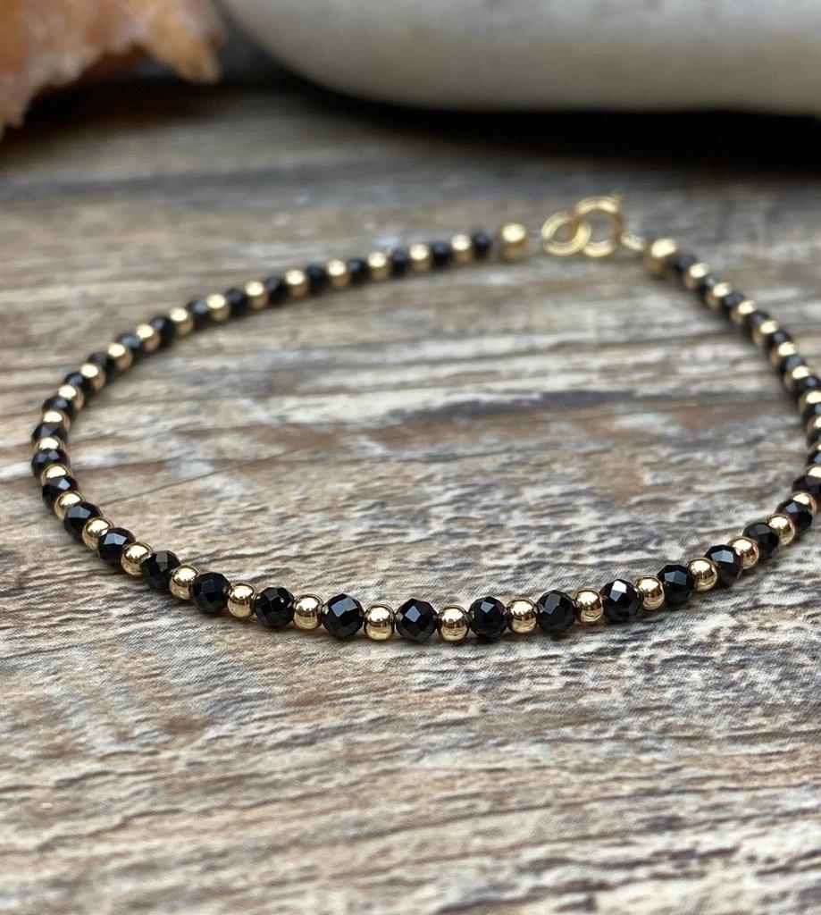 Black Crystal Tourmaline Bracelet, Empath Protection Bracelet for Women, Dainty Black Tourmaline Jewelry,