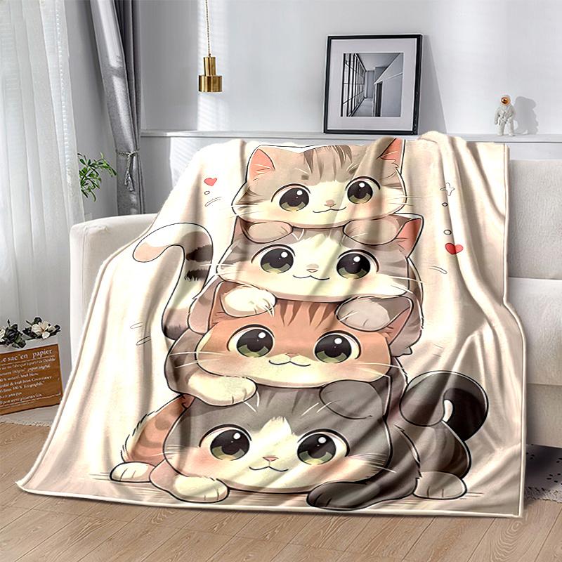 1pc Luxury Grey Cat Print Blanket Soft Flannel Throw for Home Decor, Couch Cover, Travel .W001
